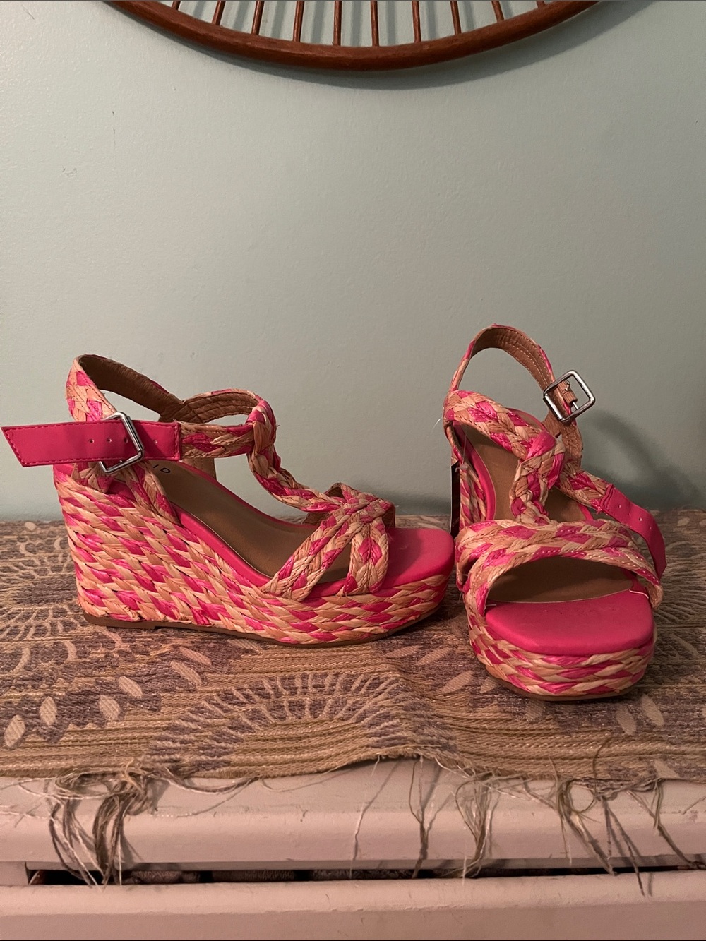 torrid Pink Braided Espadrille Wedge Sandals